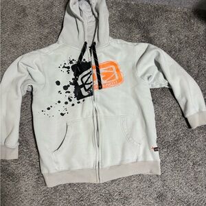 Men's White Hoodie with Orange and Black Graphic